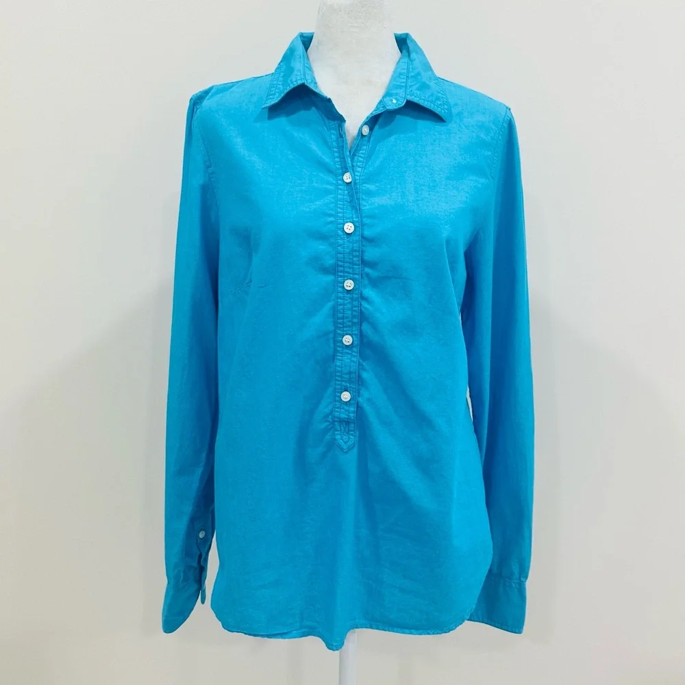 J.Crew  Women’s  Quarter ‎ Button Ocean Blue Long Sleeve Shirt  Size S